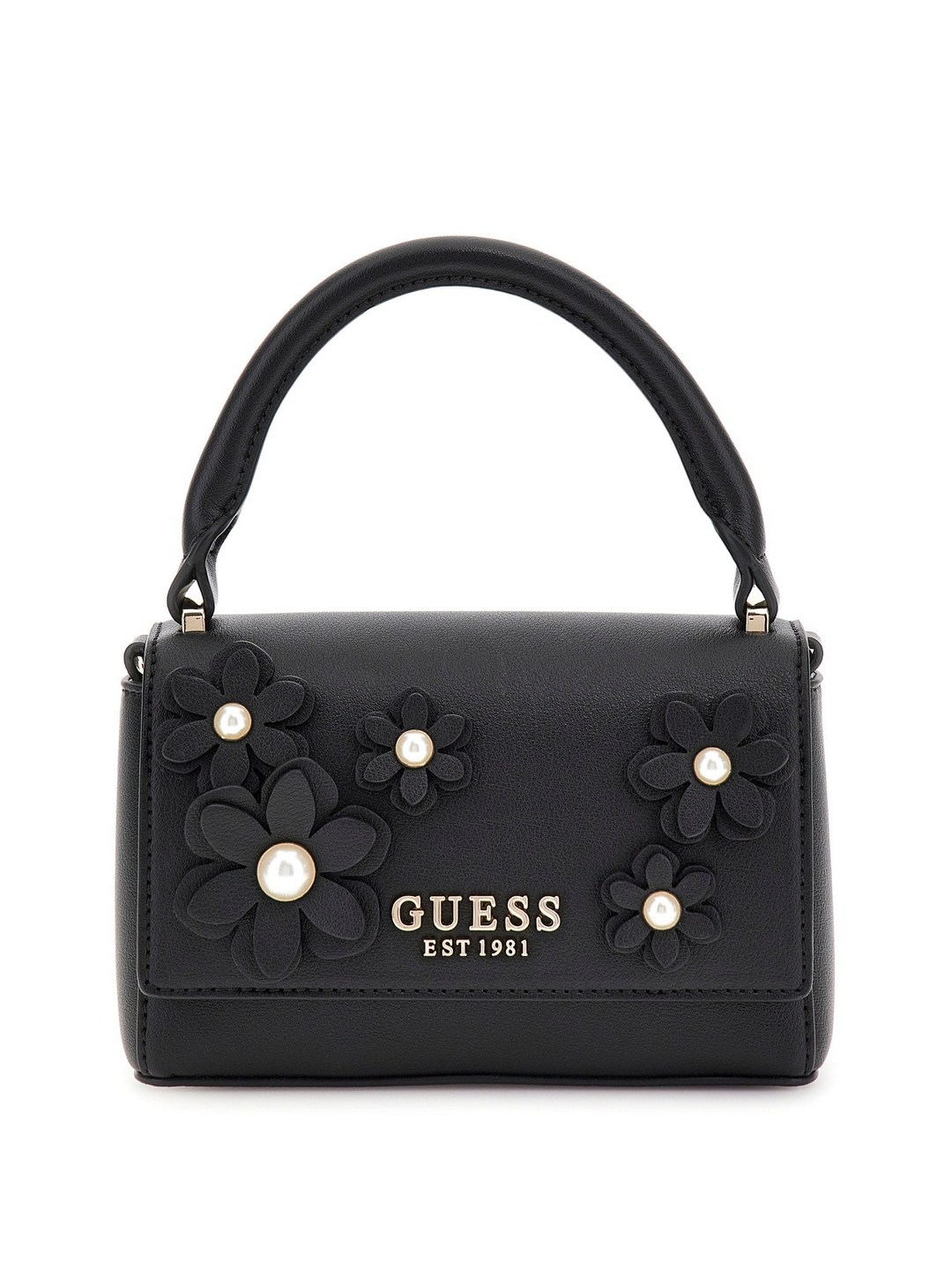 Guess Black Applique Zaria Mini Top Handle Flap Shoulder Bag