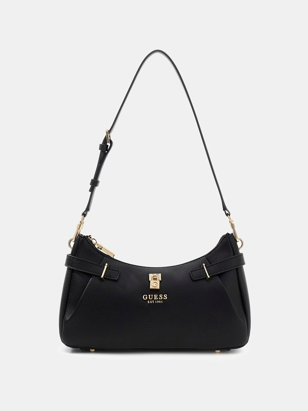 Black Textured Zipper Yesba Shoulder Bag