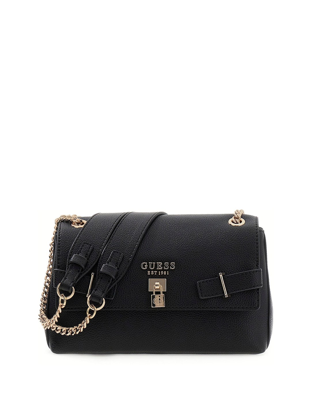 Black Textured Magnetic Snap Yesba Crossbody Bag