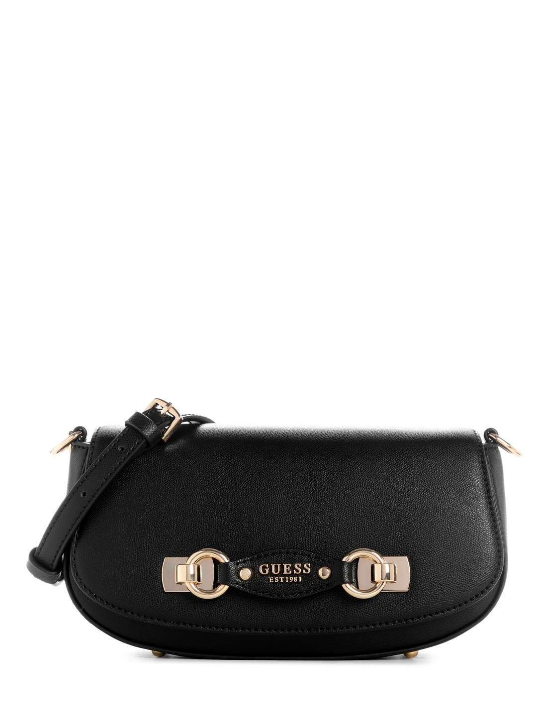 Black Textured Mimina Flap Crossbody Bag