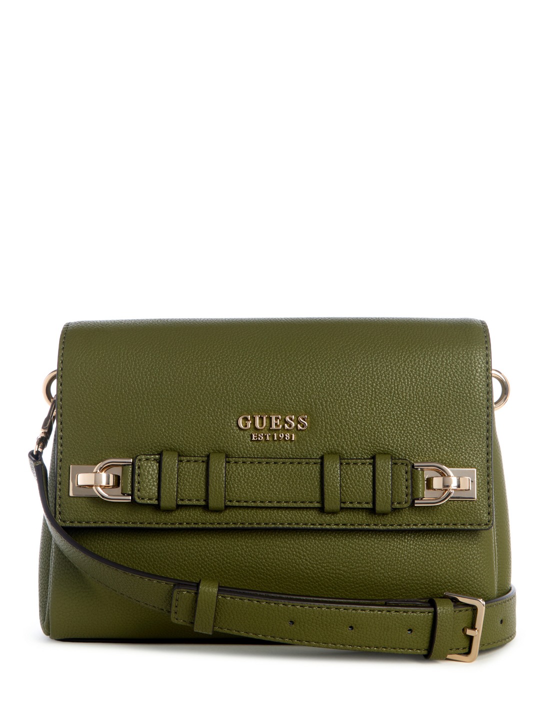 Olive Textured Gregoria Flap Crossbody Bag