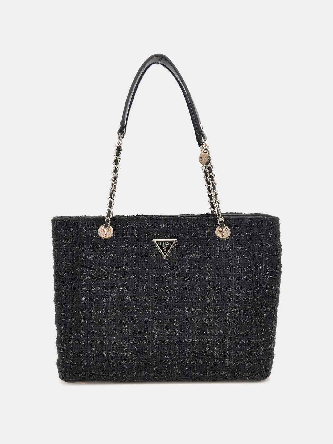Black Textured Giully Large Tote