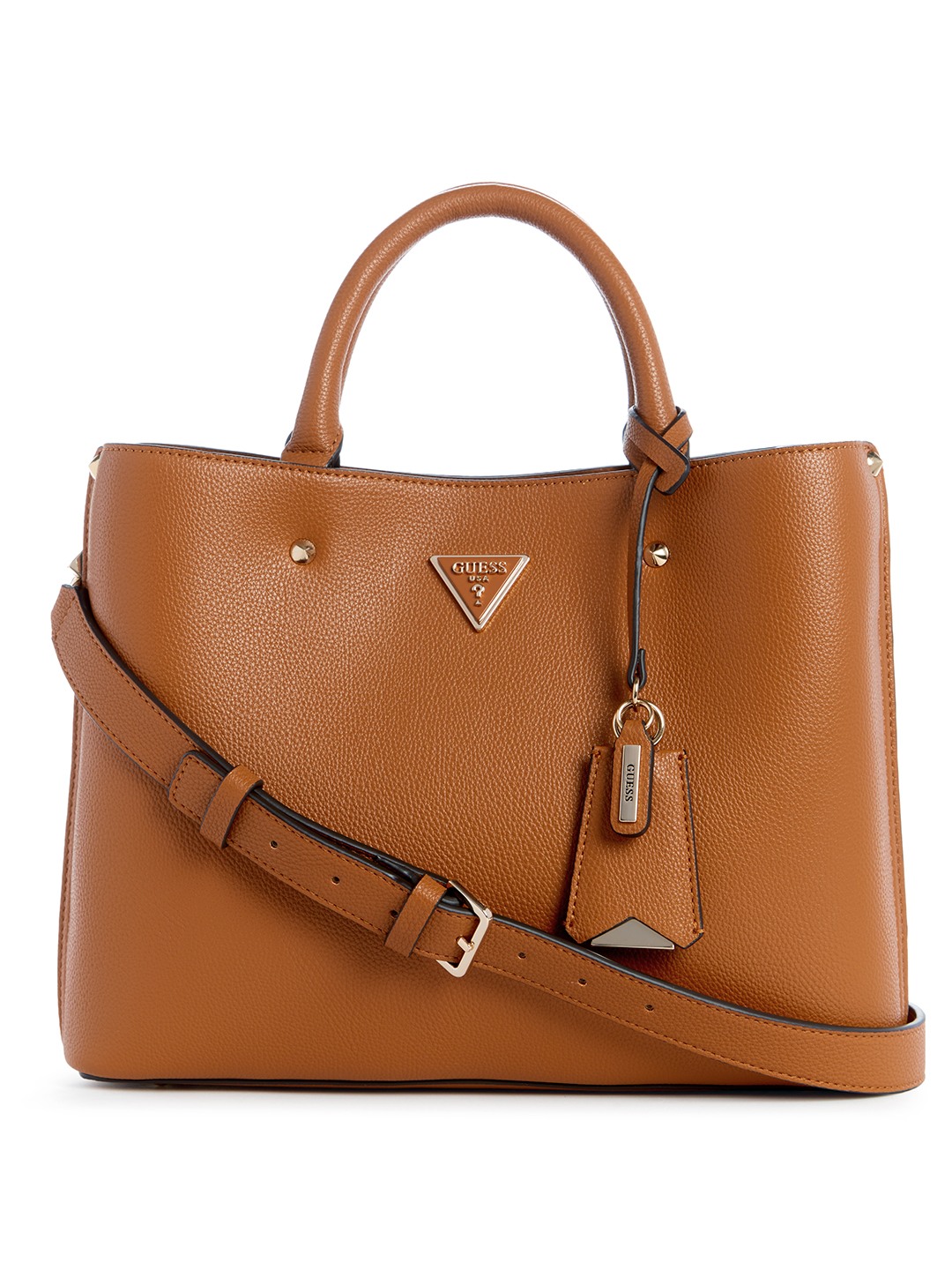 Guess Women Brown Solid Satchel Bag with Zip Closure