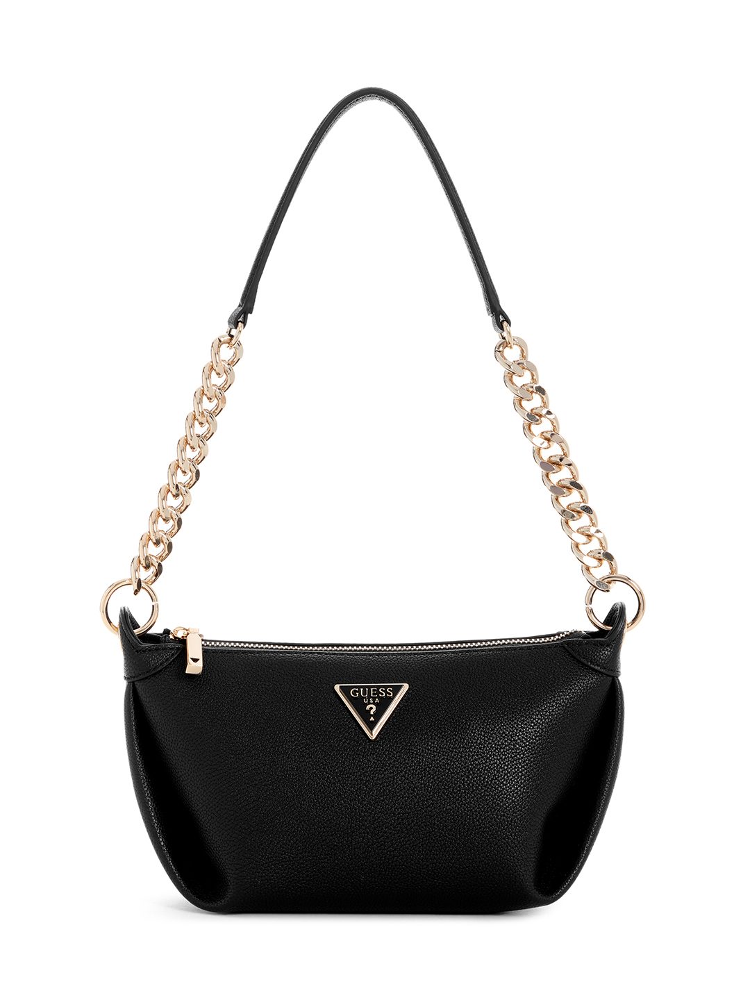 Black Solid Meridian Top Zip Shoulder Bag