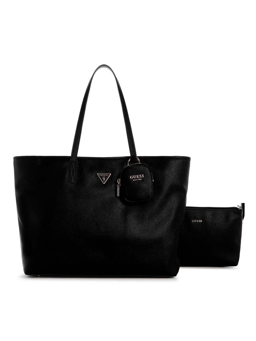 Black Solid Power Play Large Tech Tote Bag With Pouch