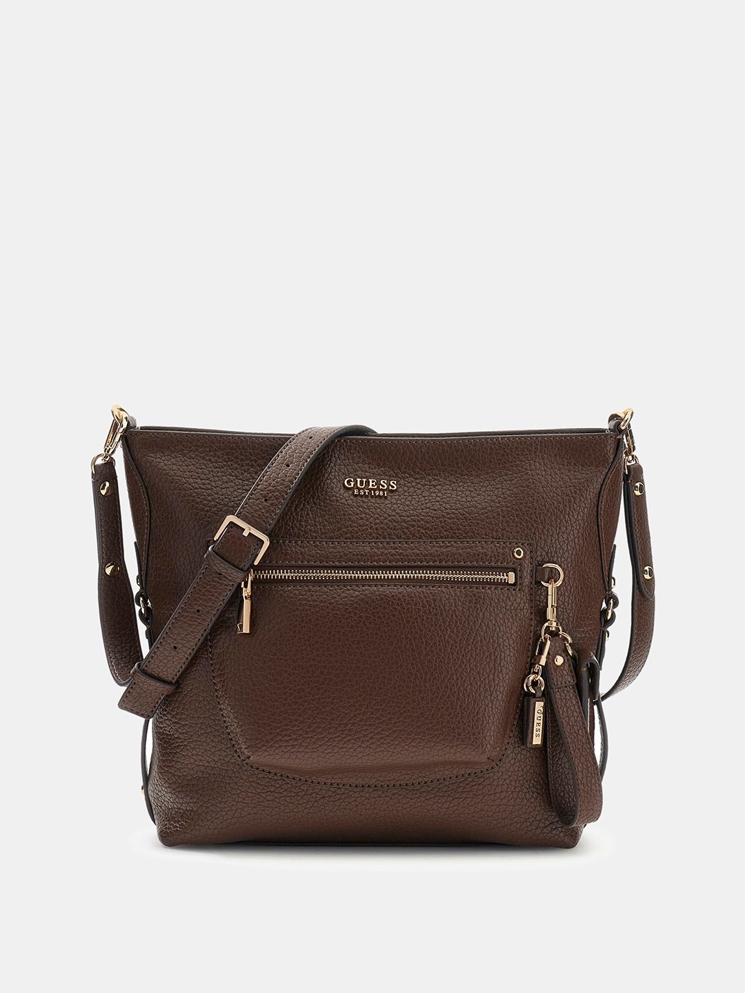 Espresso Solid Zipper Marsha Bucket Shoulder Bag