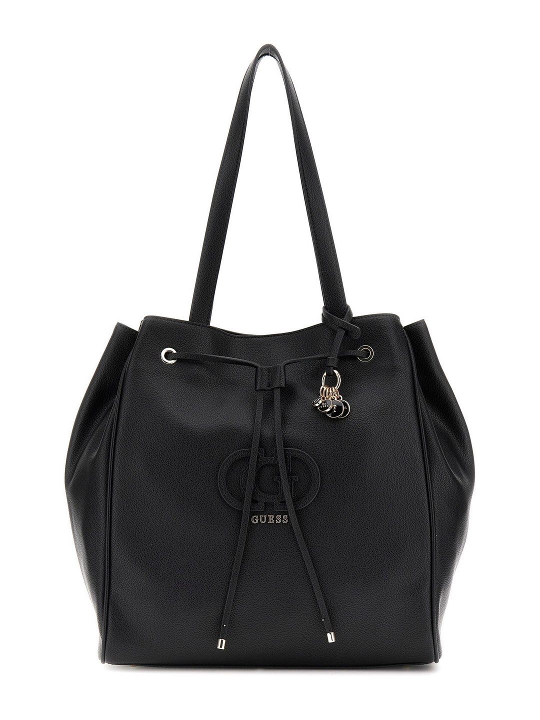 Guess Women Black Textured Top Handles Tote Bag
