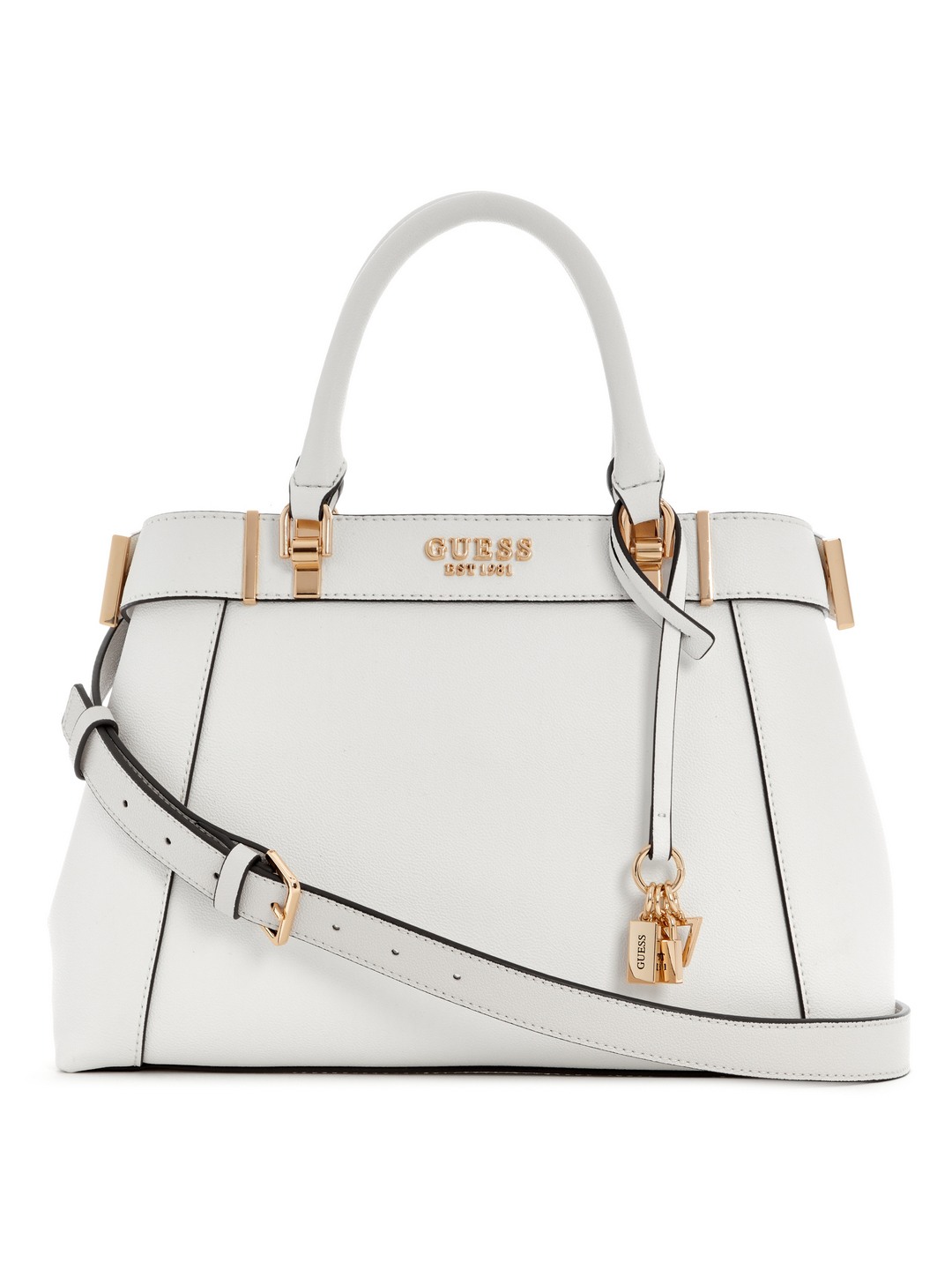 Guess White Solid Anadela 3 Comp Satchel Bag