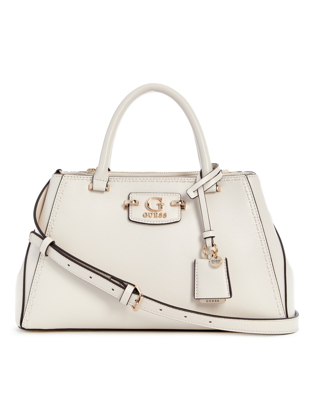 Guess Off White Solid Nastra Society Satchel Bag