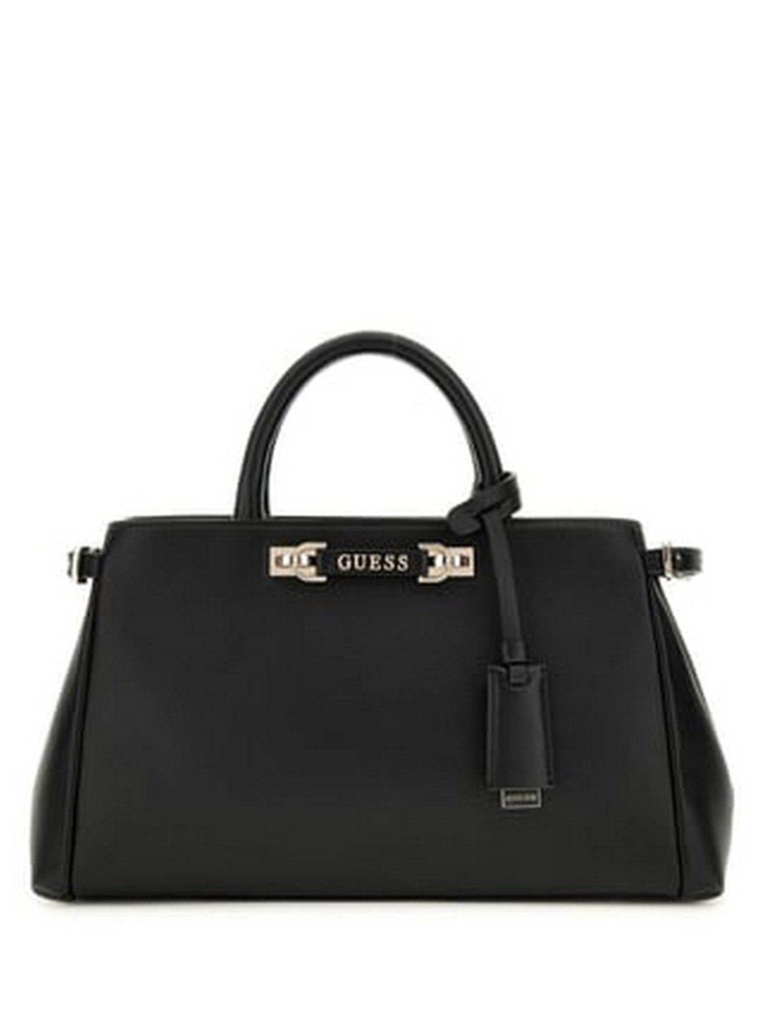Guess Women Black Textured Adjustable Detachable Strap Satchel Bag