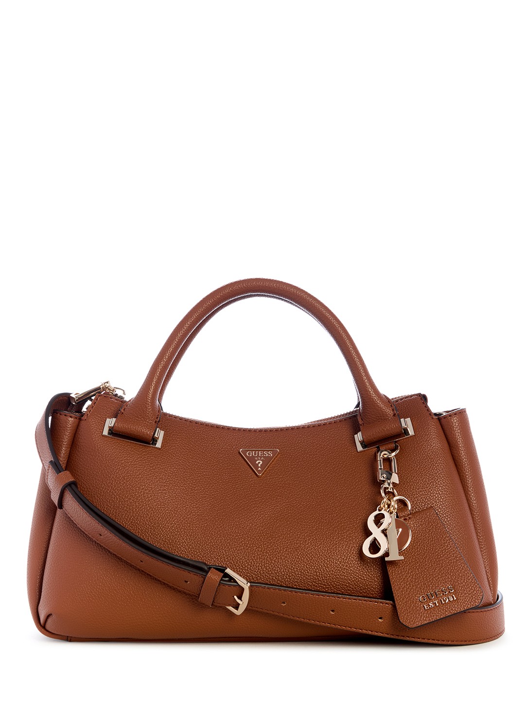 Cognac Solid Zipper Evie Triple Compartment Satchel Bag