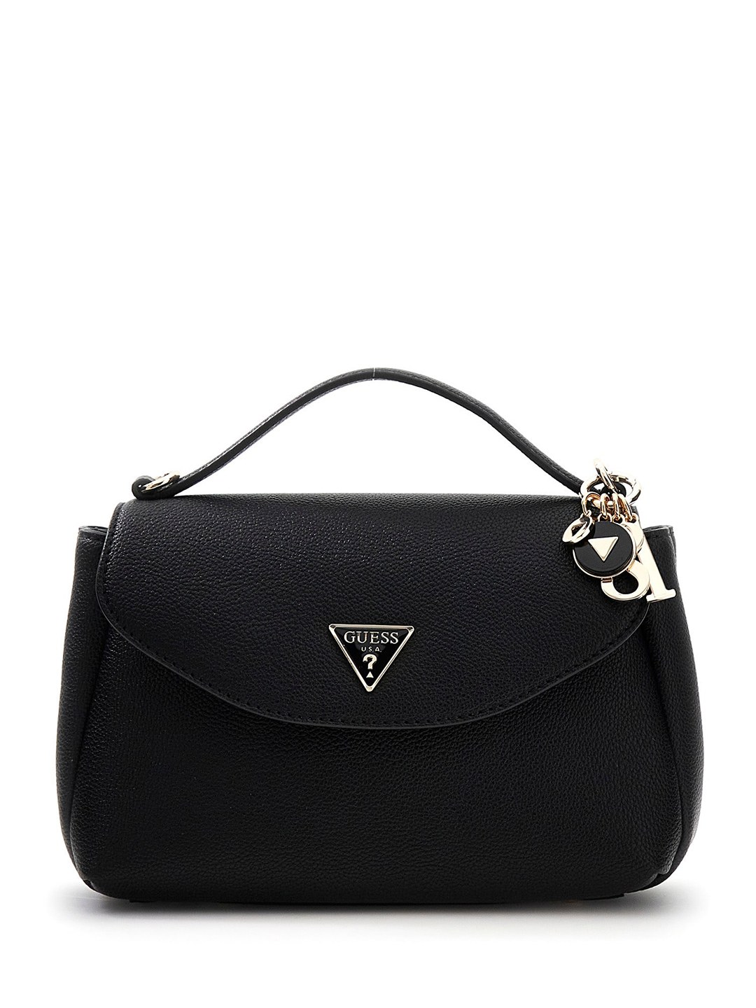 Black Solid Magnet Evie Top Handle Flap Satchel Bag