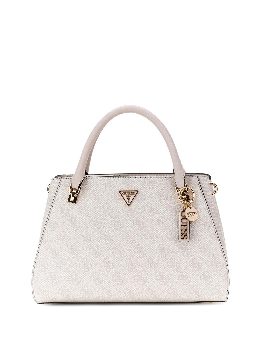 Guess White Logo Printed Noelle Luxury Satchel Bag