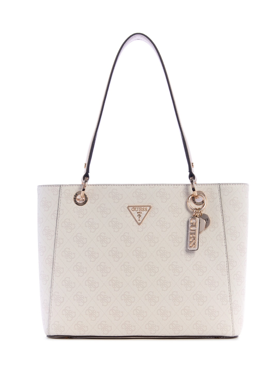 Guess White Logo Printed Noelle Small Tote Bag