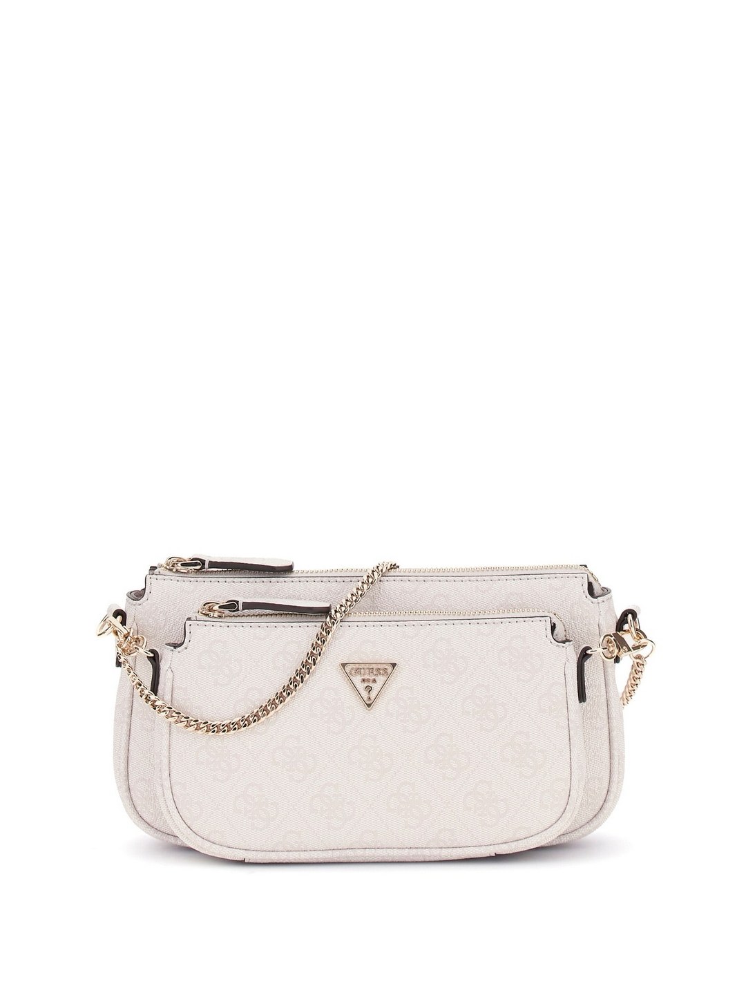 Guess White Logo Printed Noelle Pouch Crossbody Bag