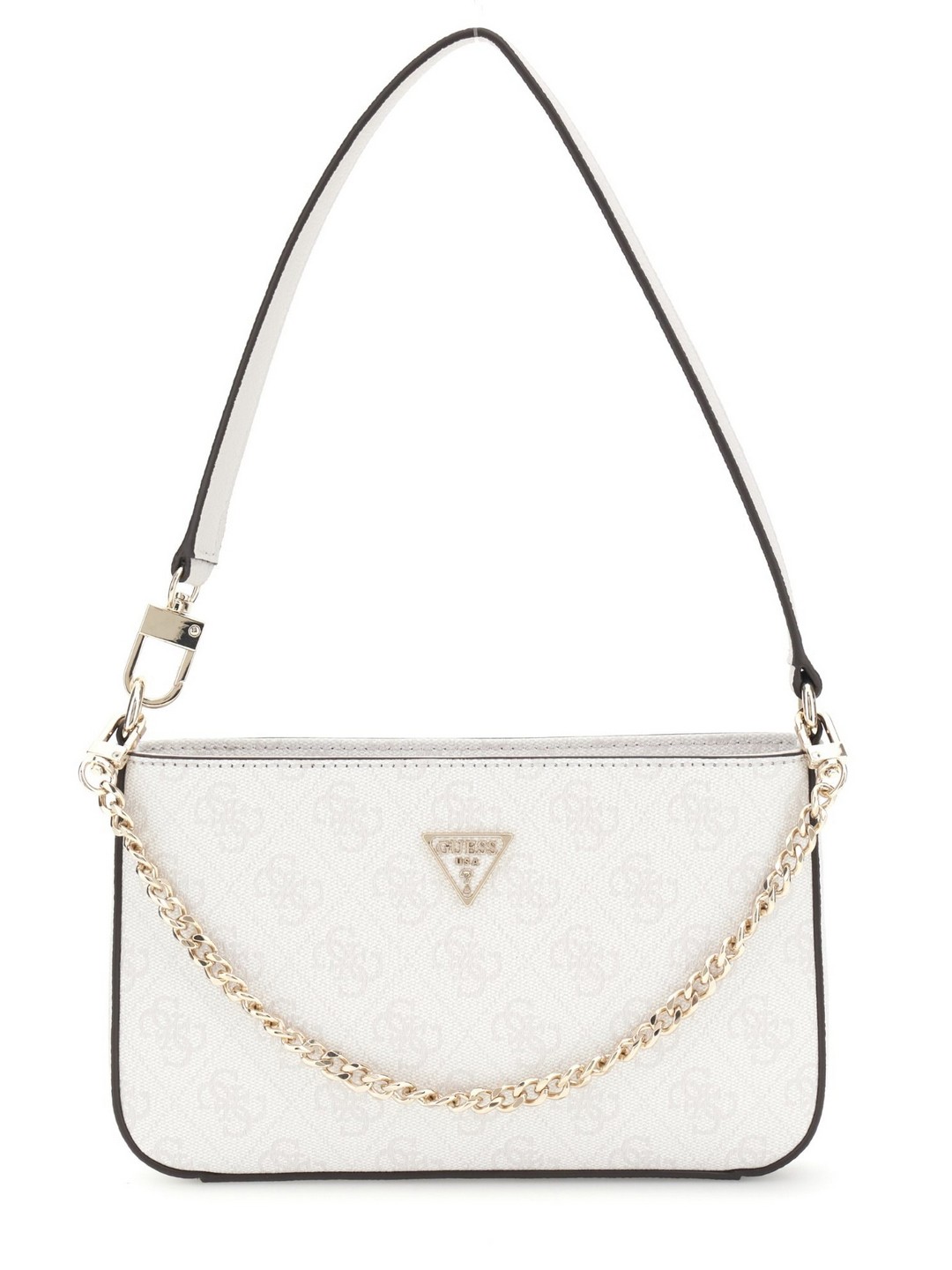 Guess White Logo Printed Noelle Mini Top Zip Shoulder Bag