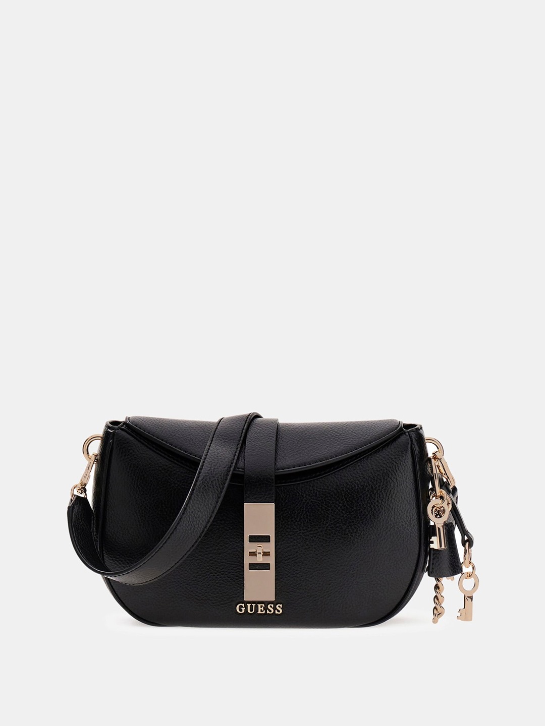 Black Solid Twist Lock Brooke Shoulder Bag