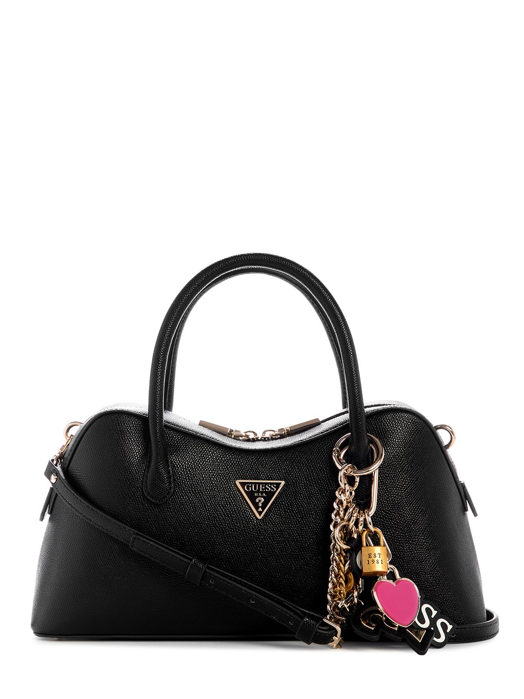 Black Solid Zipper Davina Satchel Bag