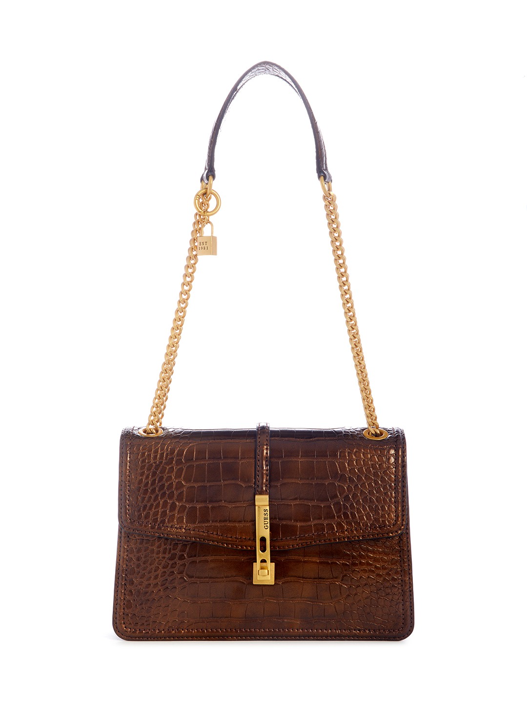 Guess Women Brown Textured Convertible Crossbody with Twist Lock Closure
