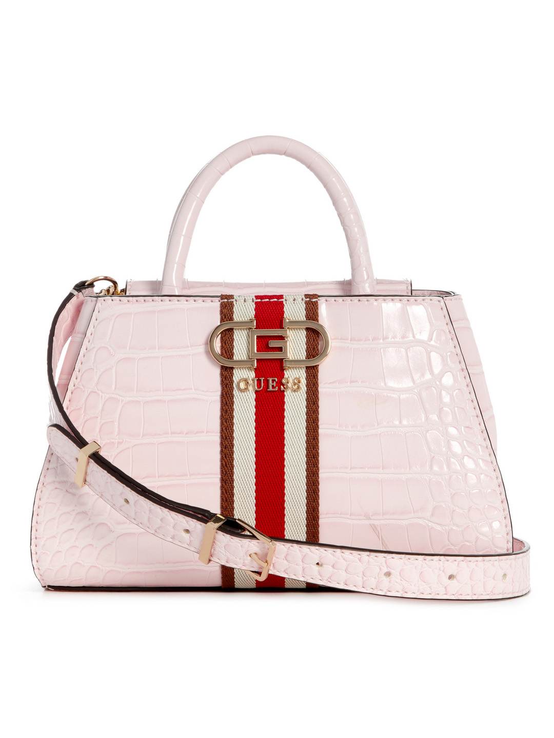 Guess Women Pink Croc-Textured Mini Satchel Bag
