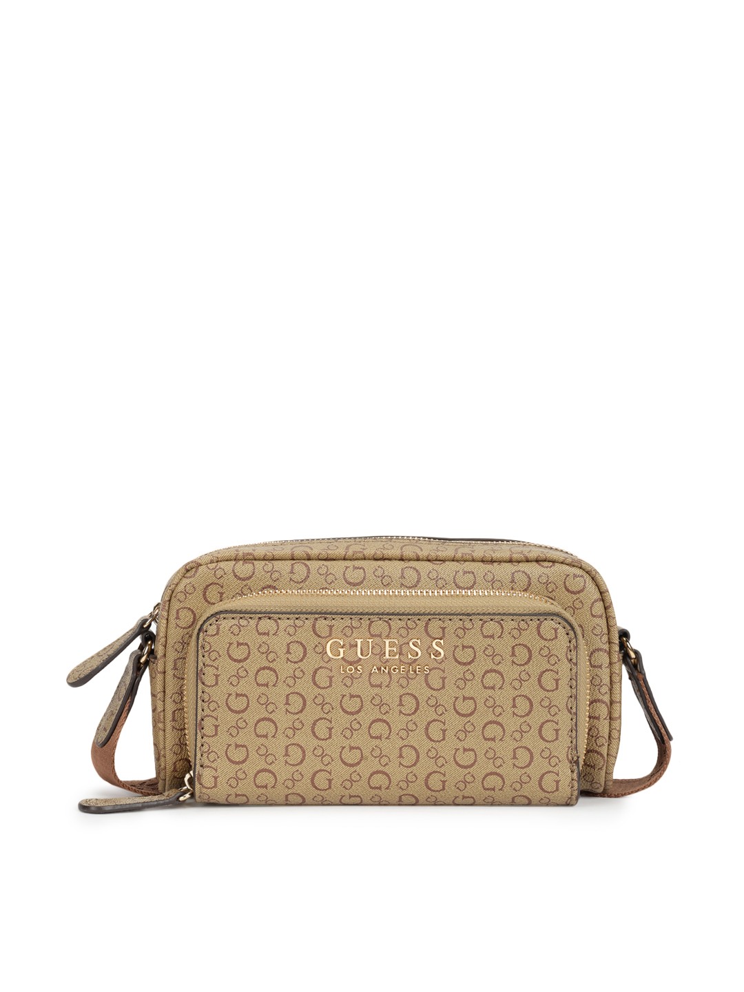Guess Brown Printed Saffron Mini Shoulder Bag