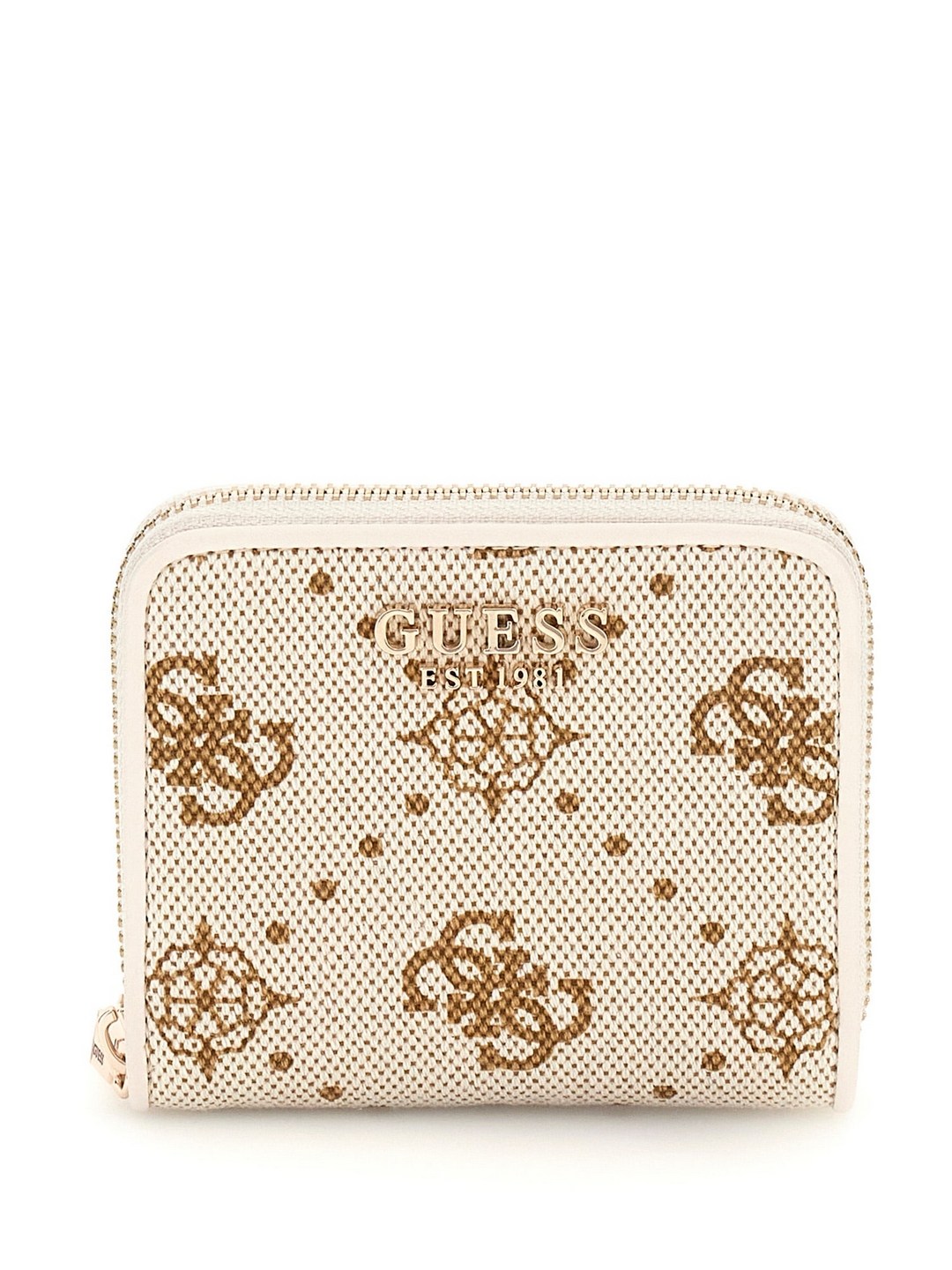 Guess Off White Logo Printed Neda Small Zip Around Wallet