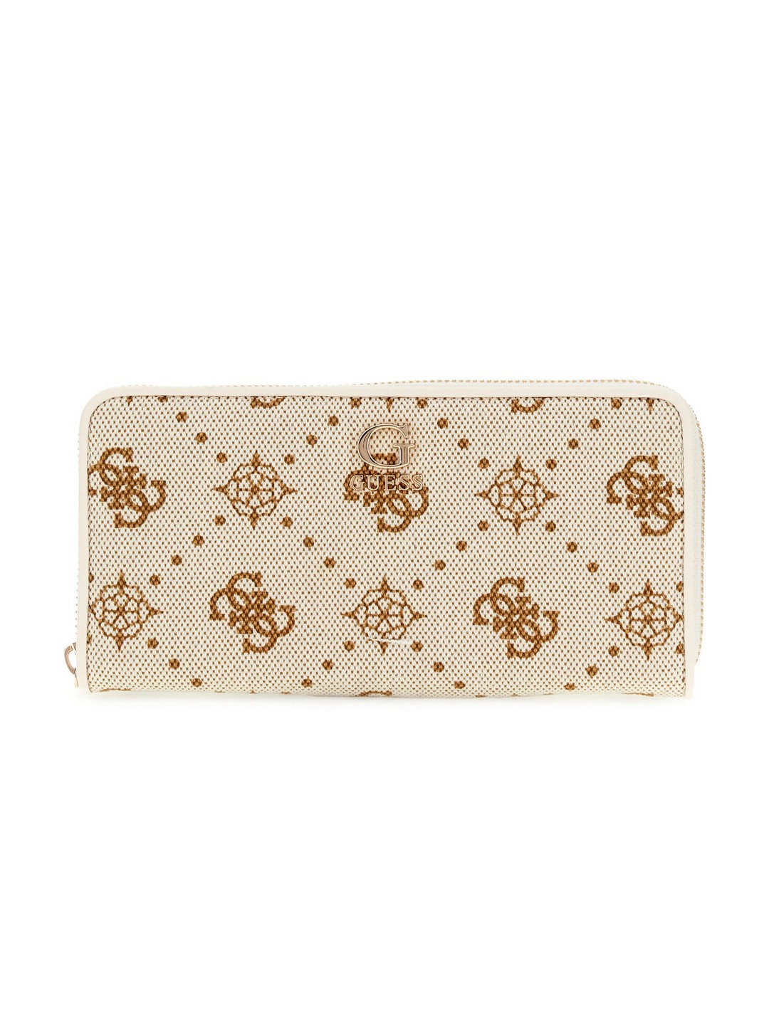 Guess Off White Logo Printed Neda Large Zip Around Wallet
