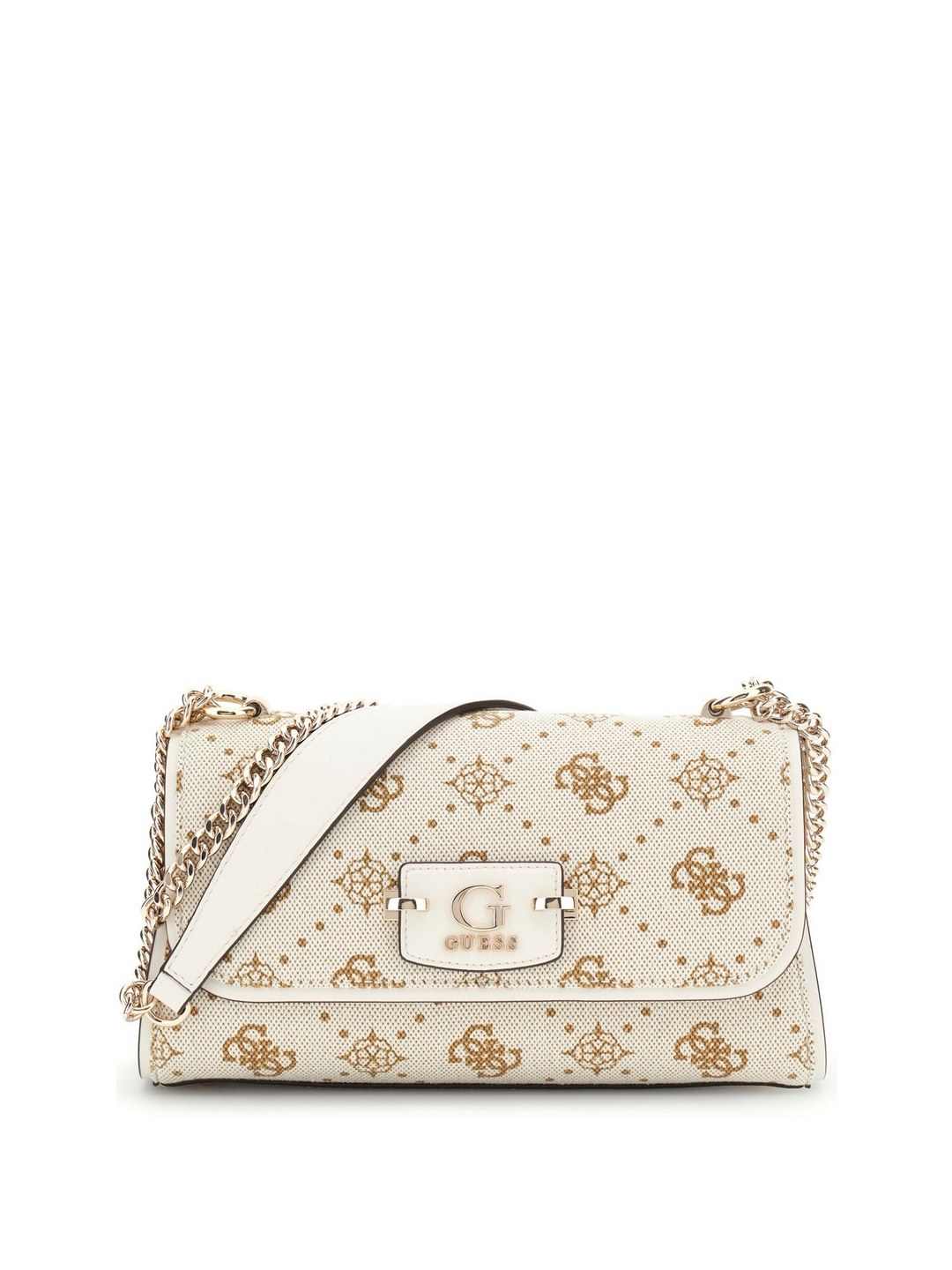 Guess Off White Logo Printed Neda Convertible Flap Crossbody Bag