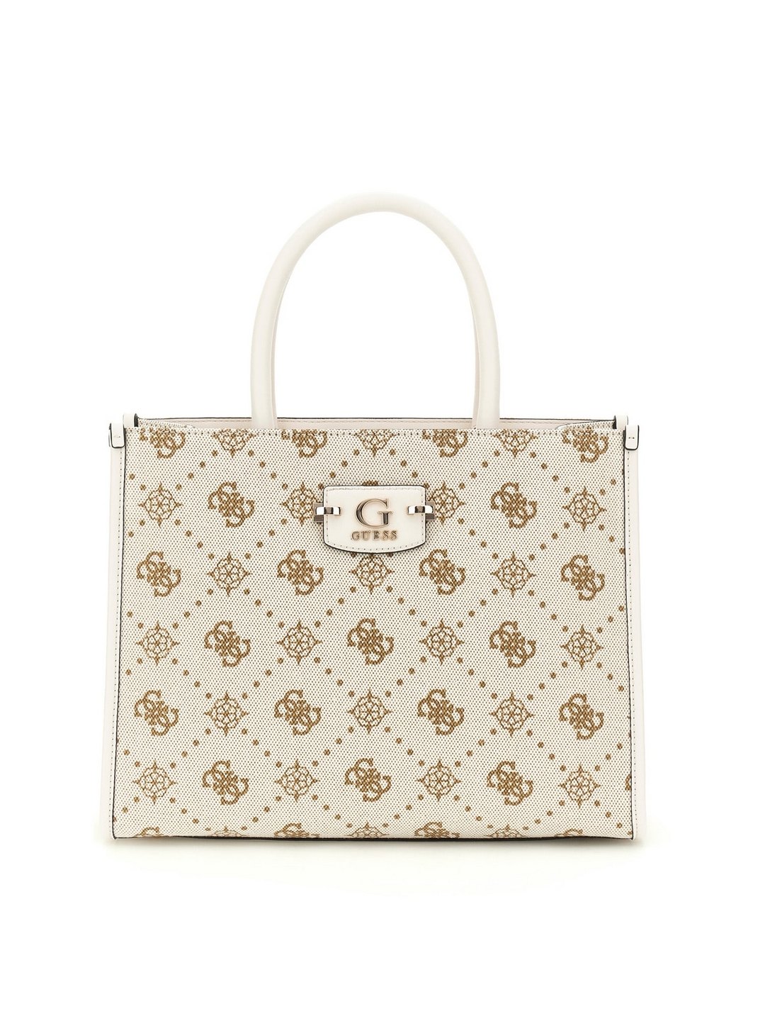 Guess Off White Logo Printed Neda 2 Comp Tote Bag