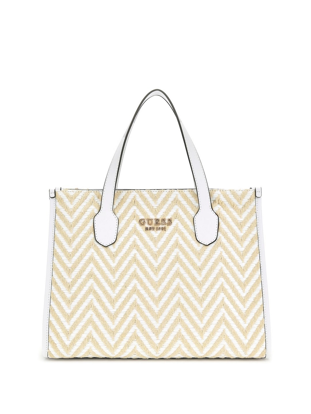 Guess White Self Design Silvana 2 Compartment Tote Bag