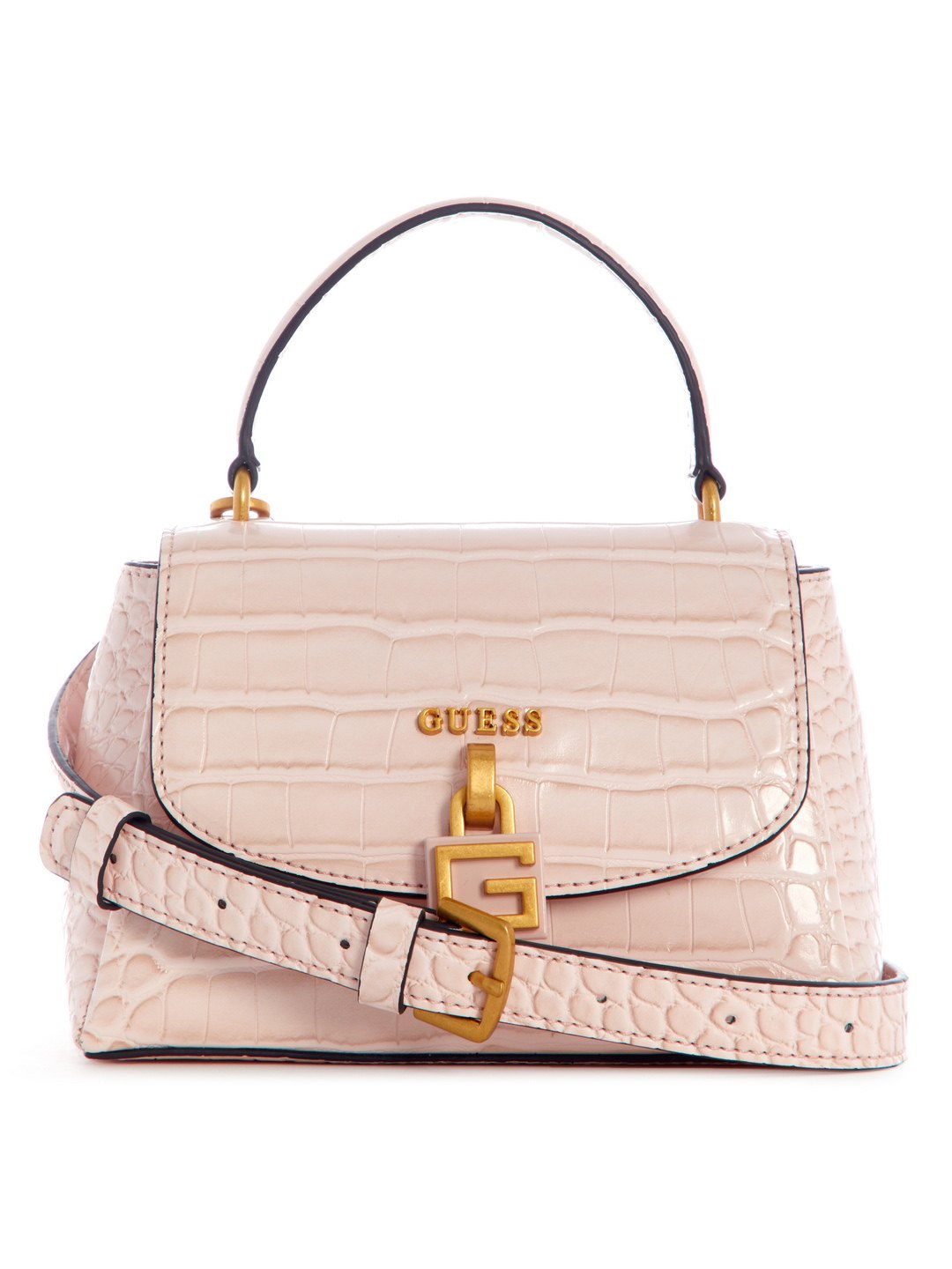 Women Pale Rose Croc-Embossed Montreal Mini Flap Crossbody Bag