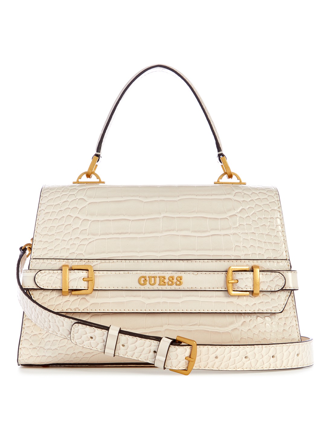 Guess Women Cream Solid Handheld Bag with Magnetic Button Closure