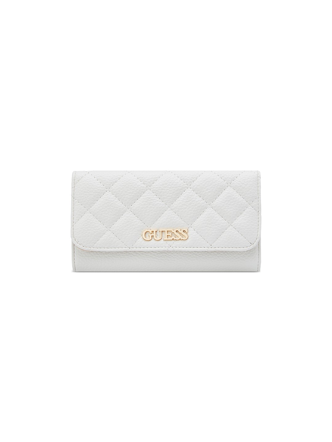 Cream Textured Snap Button Wester Slim Clutch Tri-Fold Wallet