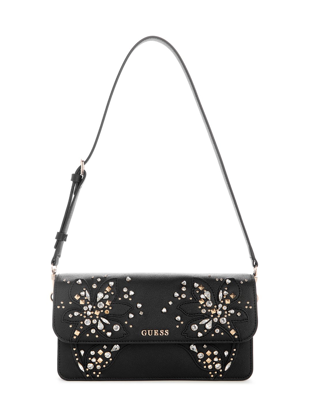 Black Embellished Magnet Sadie Flap Shoulder Bag