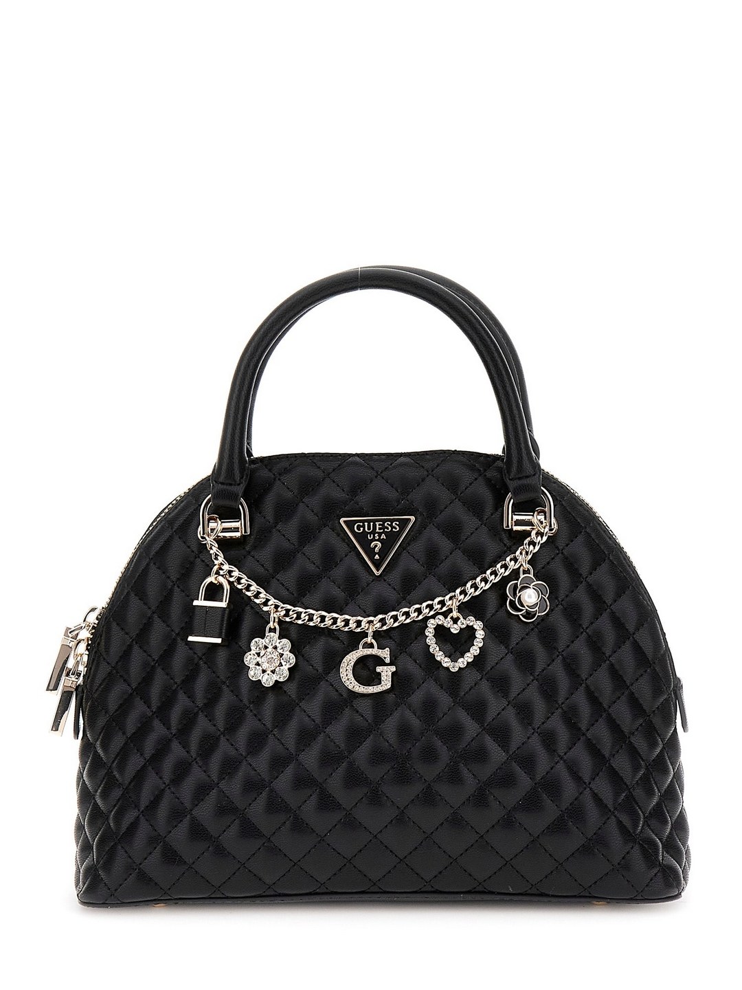 Guess Black Quilted Everlee Dome Satchel Bag
