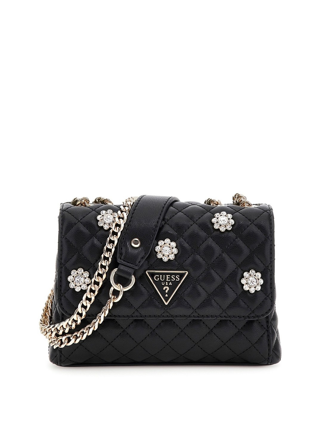 Guess Black Quilted Everlee Mini Convertible Flap Crossbody Bag