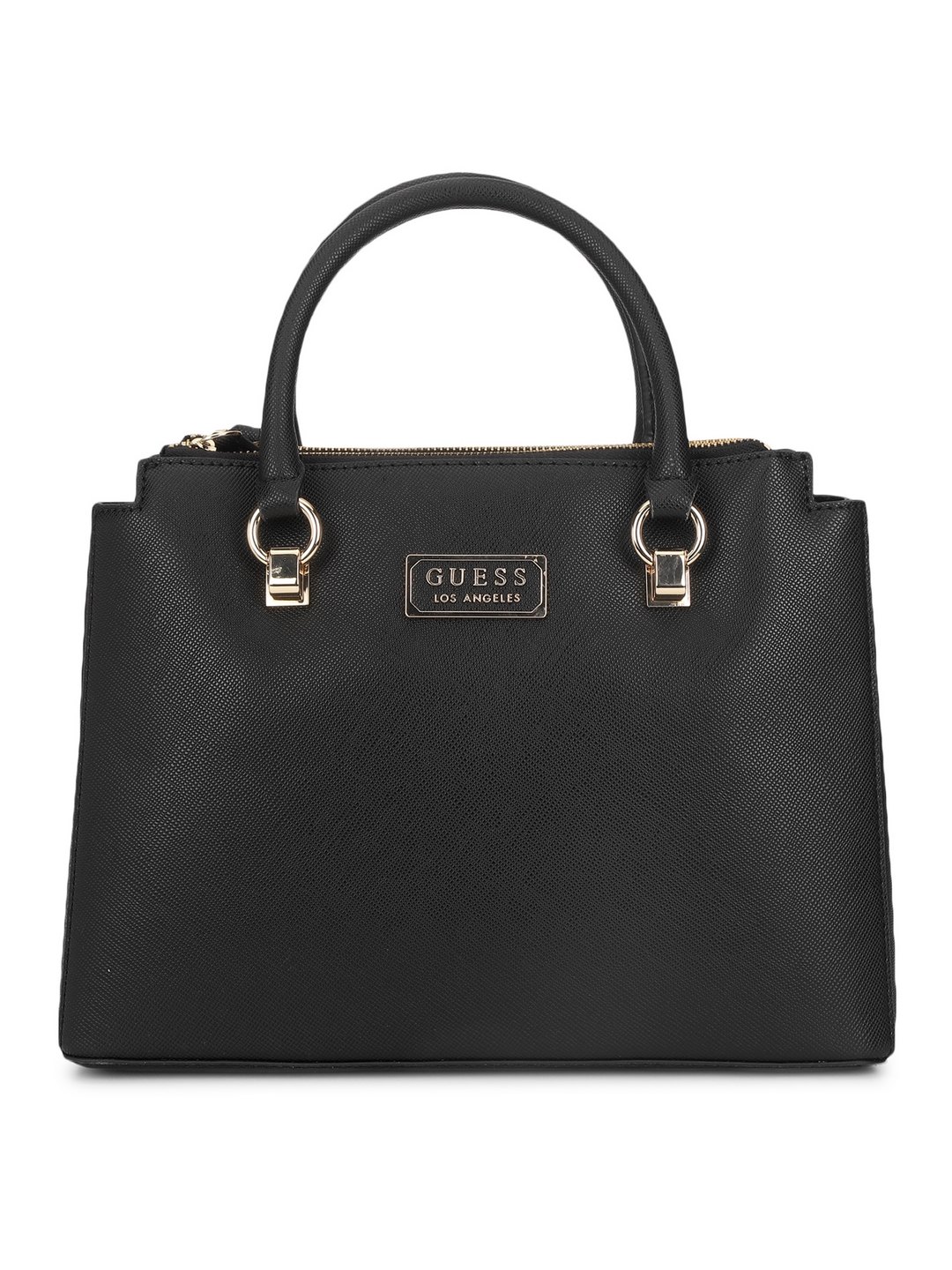 Guess Women Black Textured Satchel Bag