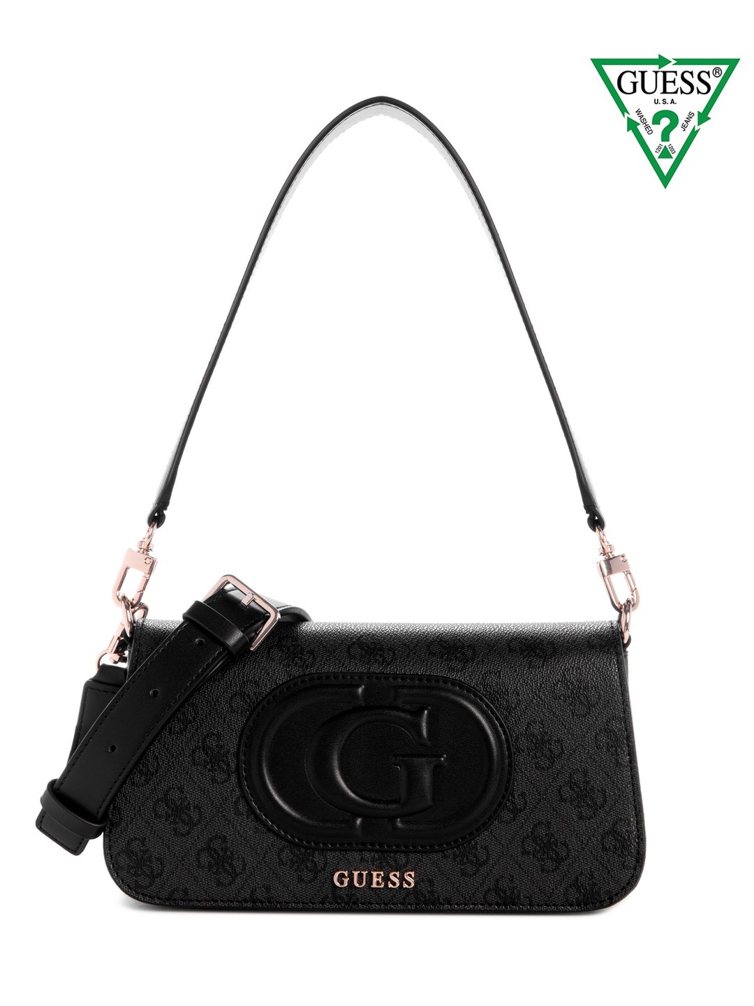 Guess Coal Logo Printed Eco Mietta Flap Shoulder Bag
