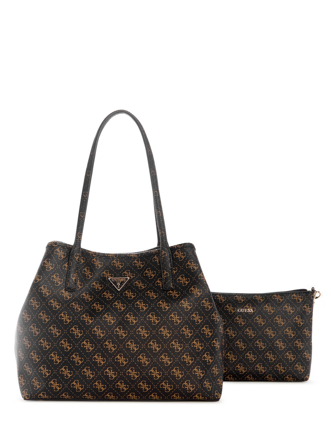 Guess Brown Logo Printed Victoria 2 In 1 Tote Bag