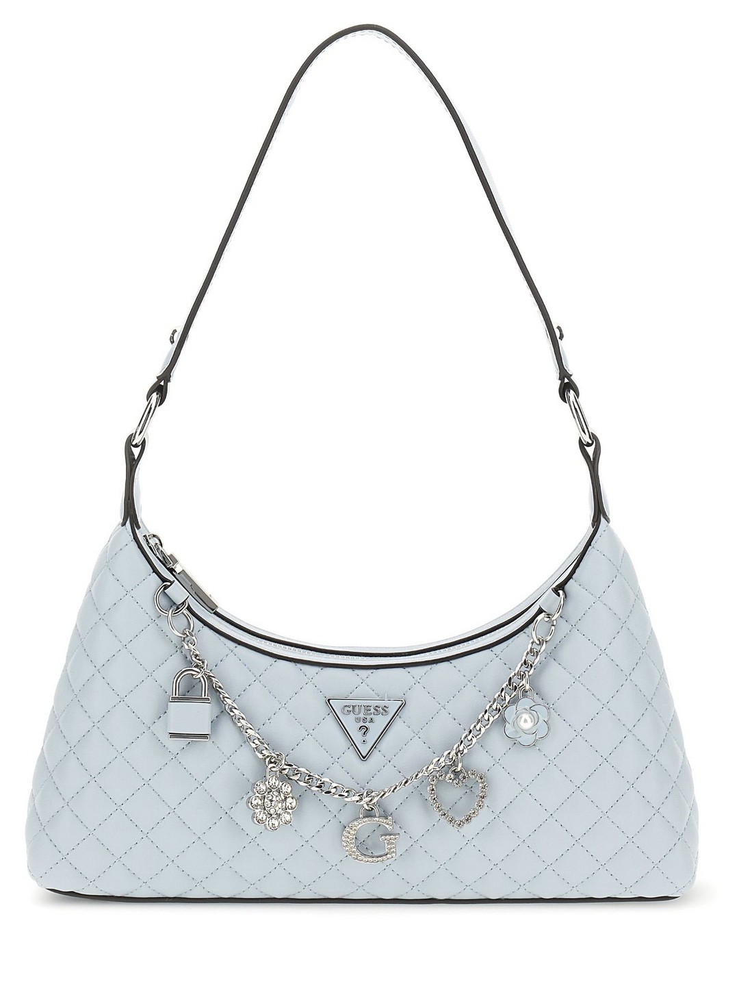 Guess Misty Blue Quilted Everlee Top Zip Shoulder Bag