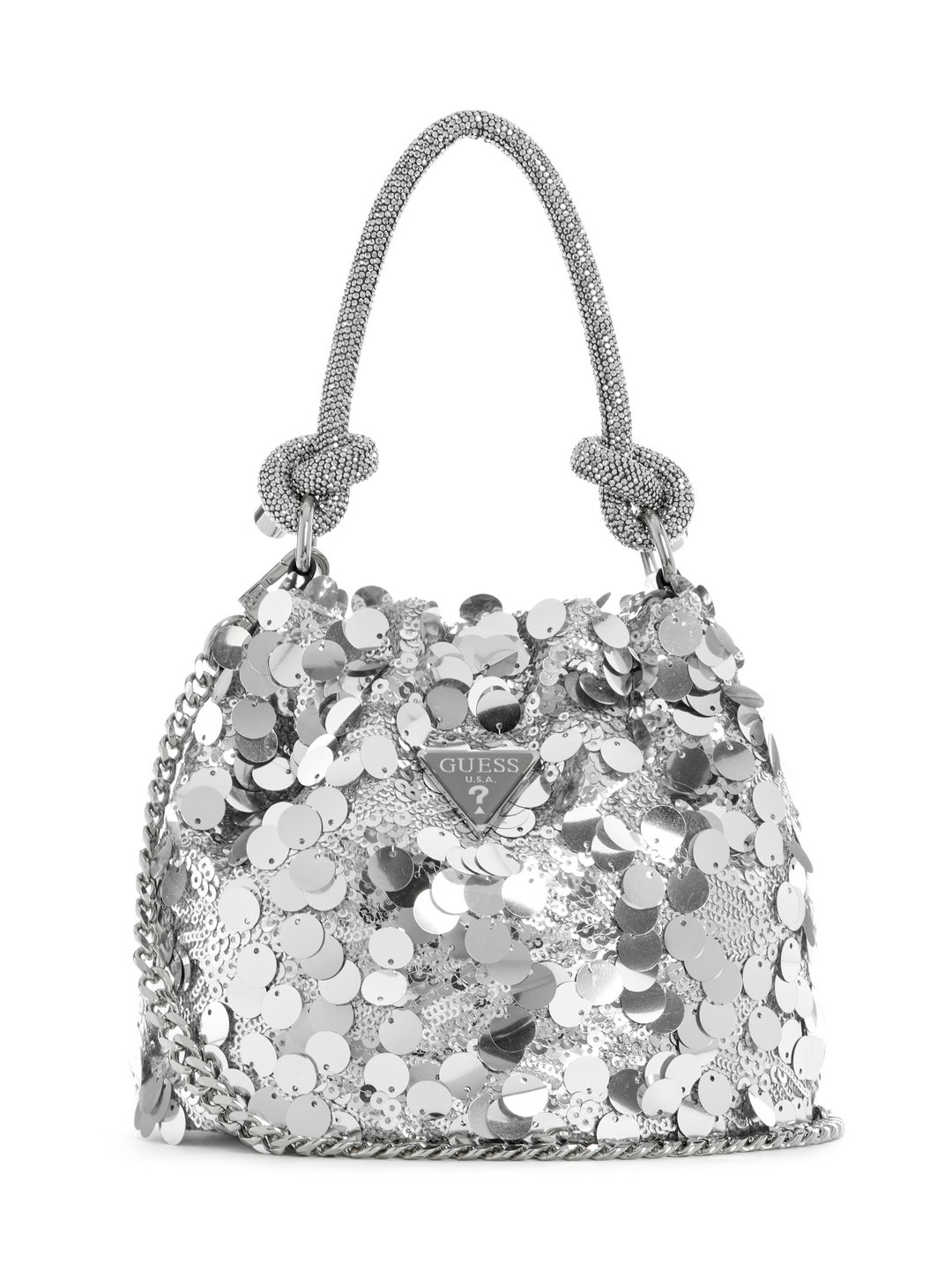 Silver Sequined Polyester Holiday Shine Top Handle Pouch