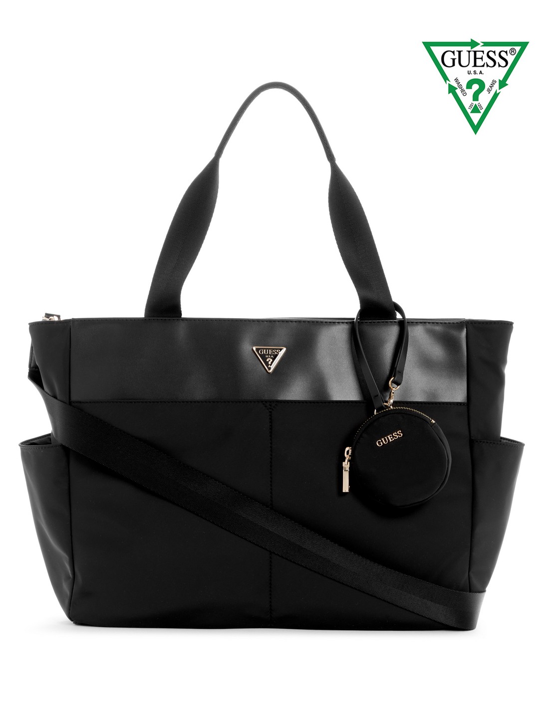 Guess Women Black Solid Adjustable Detachable Strap Tote Bag with Pouch