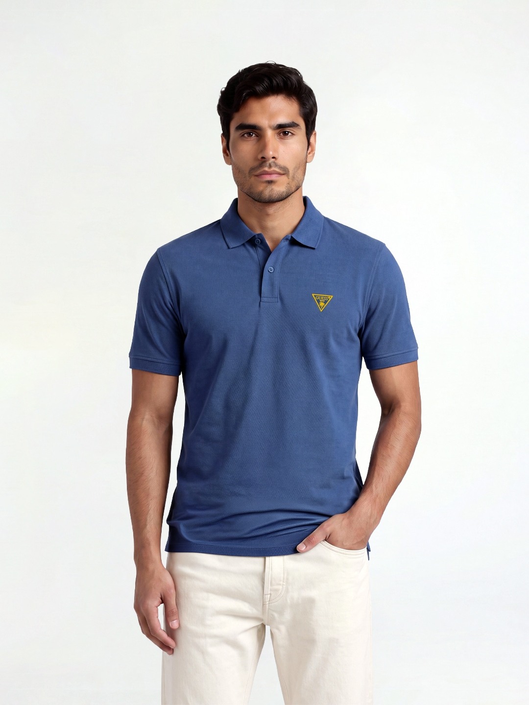Guess Regular Fit Pure Cotton Solid Polo T-Shirt