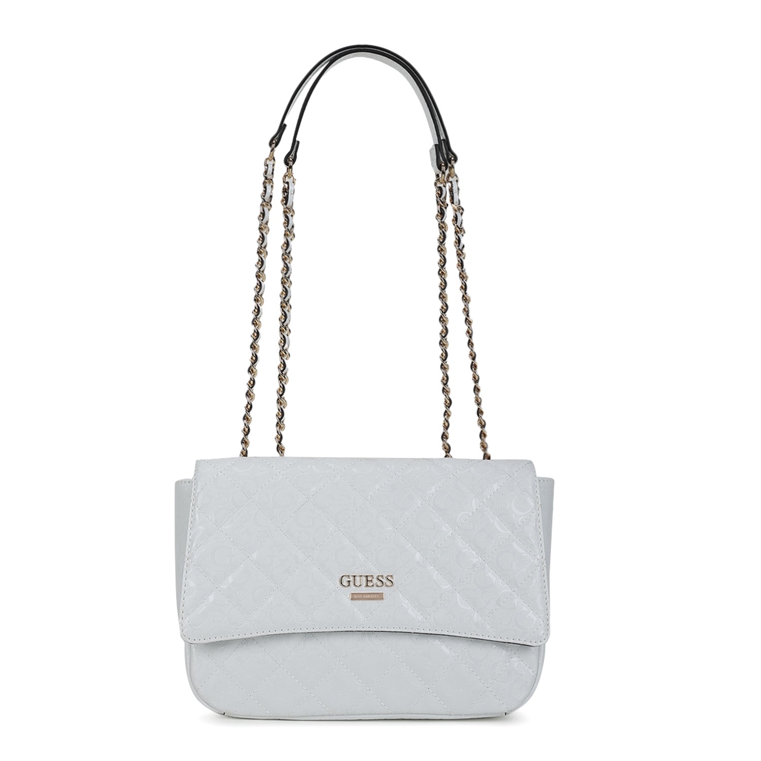 Guess White Quilted Wilbur Flap Crossbody Bag