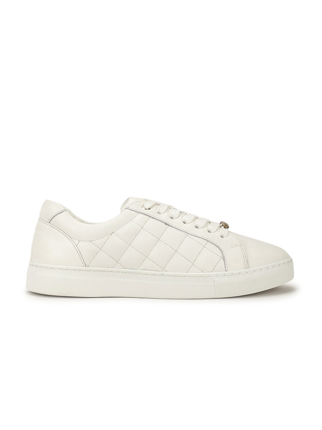 Aditi White Quilted Lace-Up Sneakers