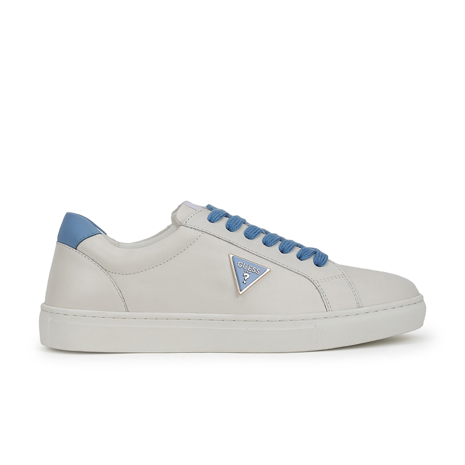 Women Off White Leather Lace-Up Sneakers