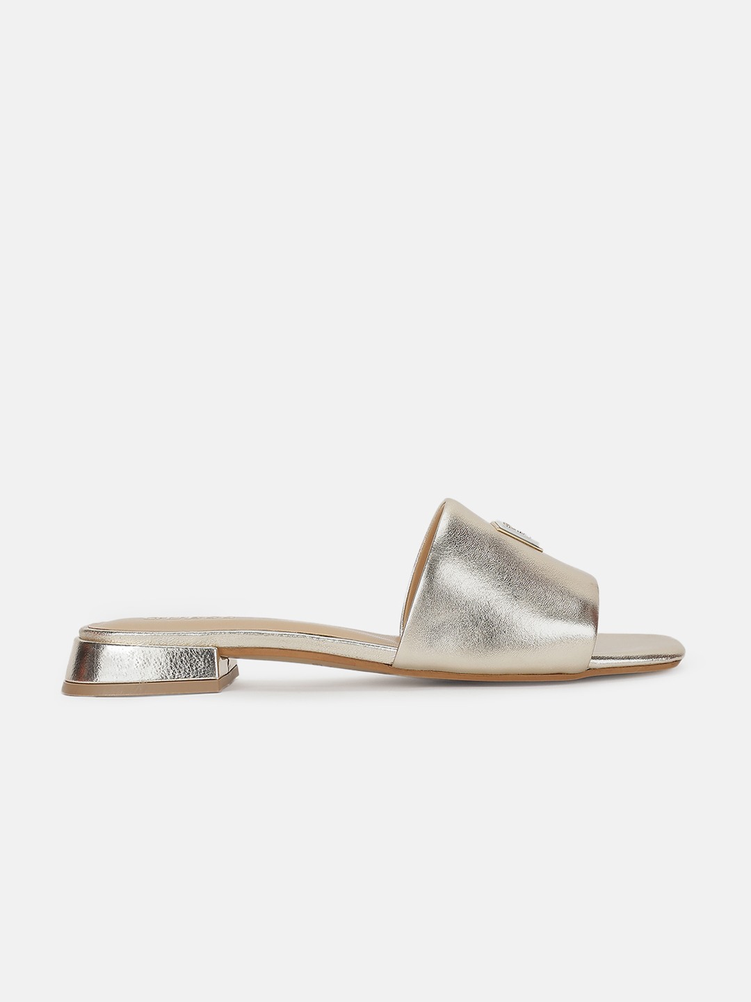 Gold Solid Darika Sabot Low Heel Slip On Sandals