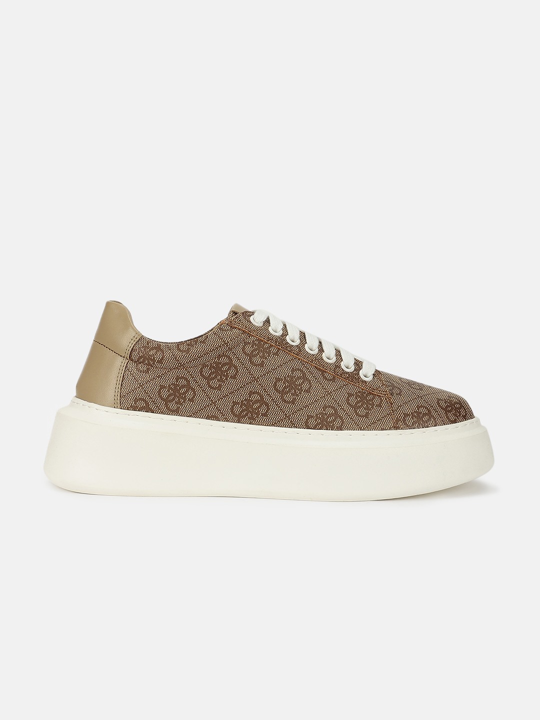 Beige Brown Monogram Lace-Ups High Cupsole Sneakers
