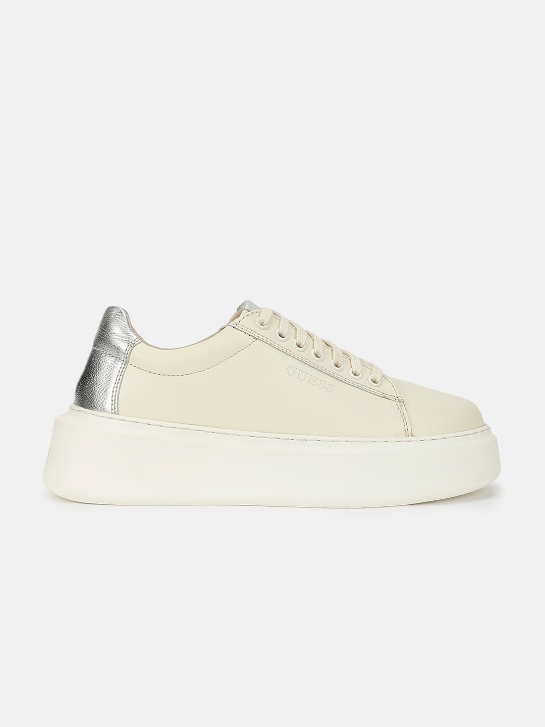 Ivory Silver Solid Lace-Ups High Cupsole Sneakers