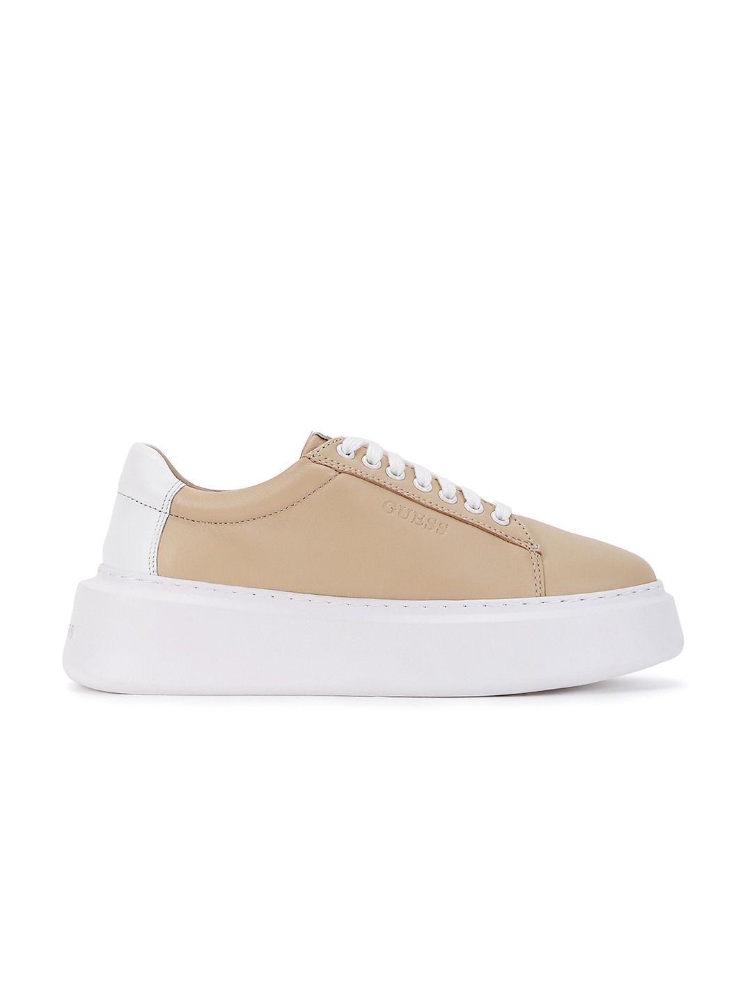 Women's Nude White Solid Esha Lace-Up Sneakers